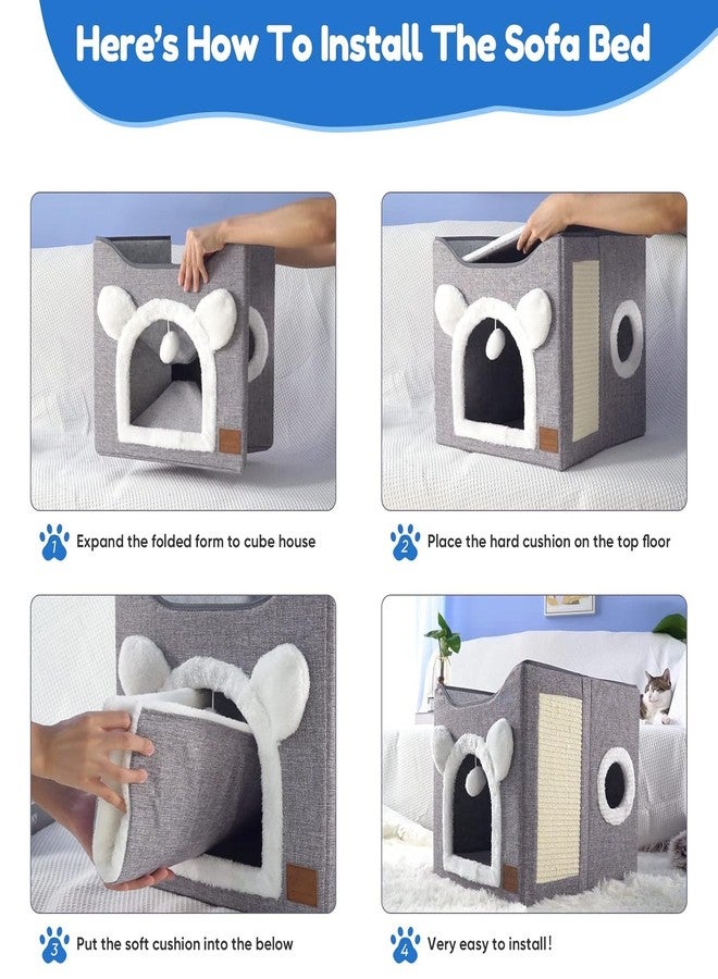 JELLEX Cat House, Dog House, Foldable Cat Bed with 2 Removable Cushions, Hanging Ball and Scratching Board, Cat House, 40 x 40 x 40 cm - Image 5